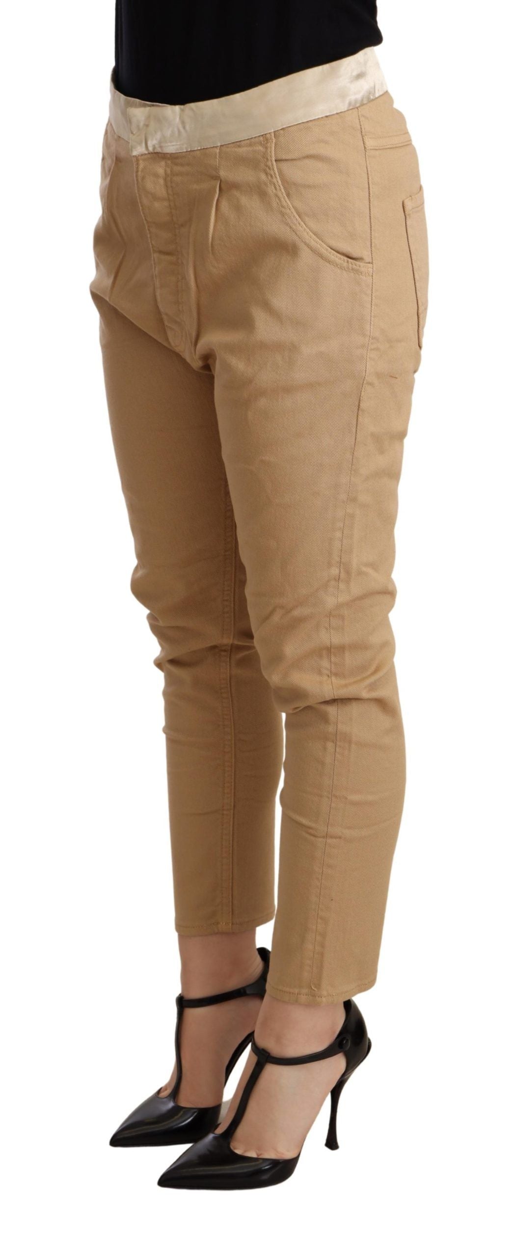  - Beige Mid Waist Slim Fit Skinny Pants