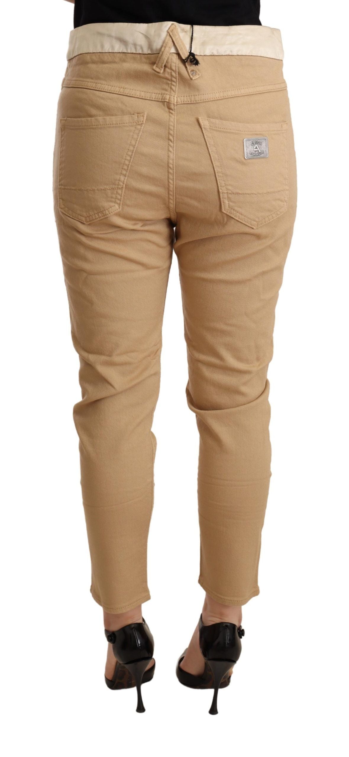  - Beige Mid Waist Slim Fit Skinny Pants