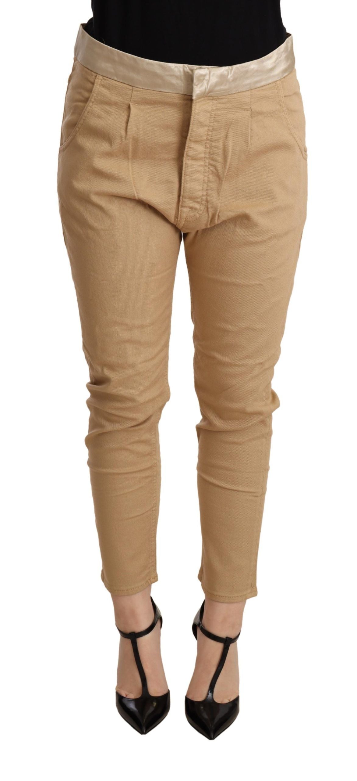  - Beige Mid Waist Slim Fit Skinny Pants