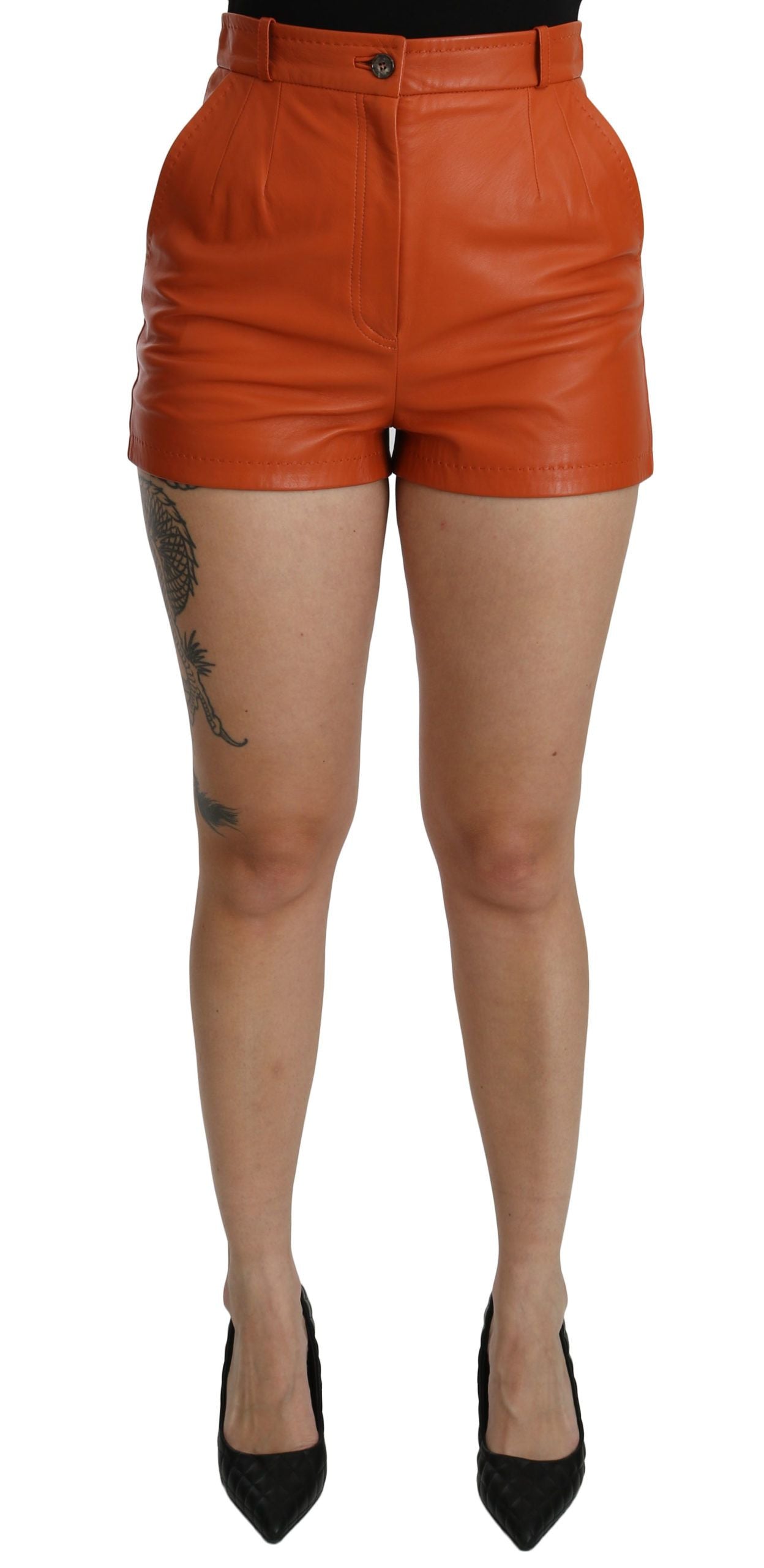  - Chic Orange Leather High Waist Hot Pants