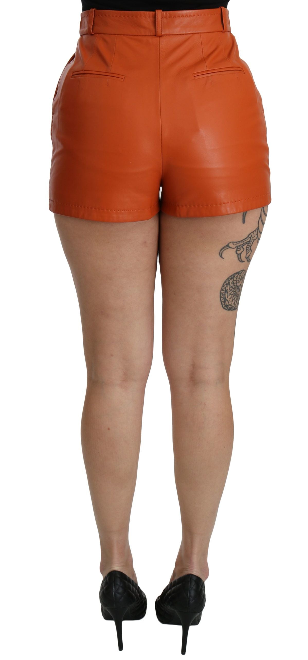  - Chic Orange Leather High Waist Hot Pants