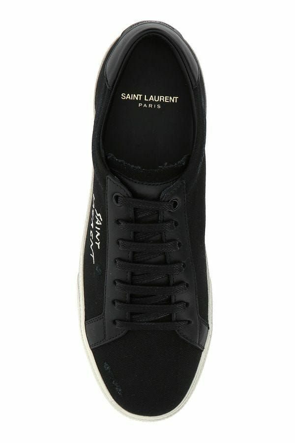  - Sleek Black Canvas & Leather Low-Top Sneakers