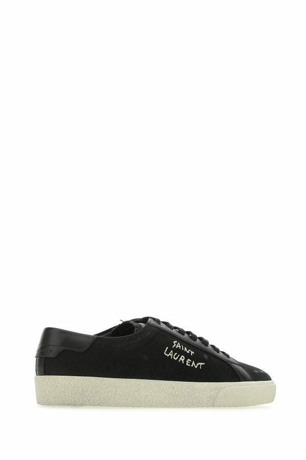  - Sleek Black Canvas & Leather Low-Top Sneakers