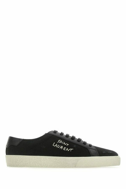  - Sleek Black Canvas & Leather Low-Top Sneakers