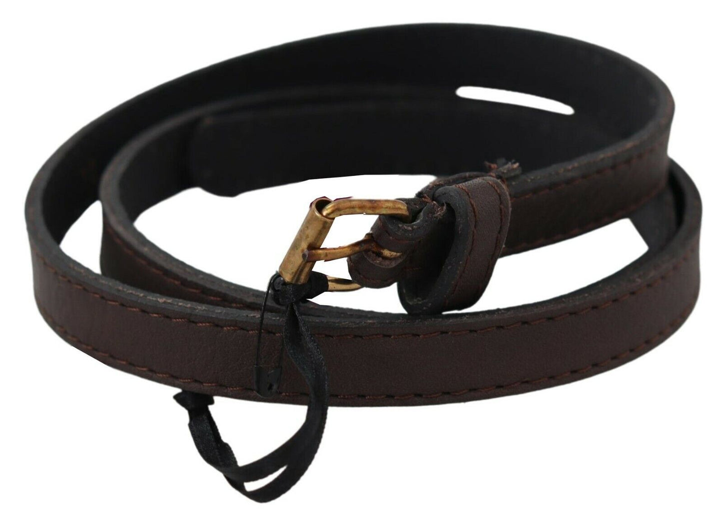  - Elegant Brown Leather Fashion Belt with Gold-Tone Buckle