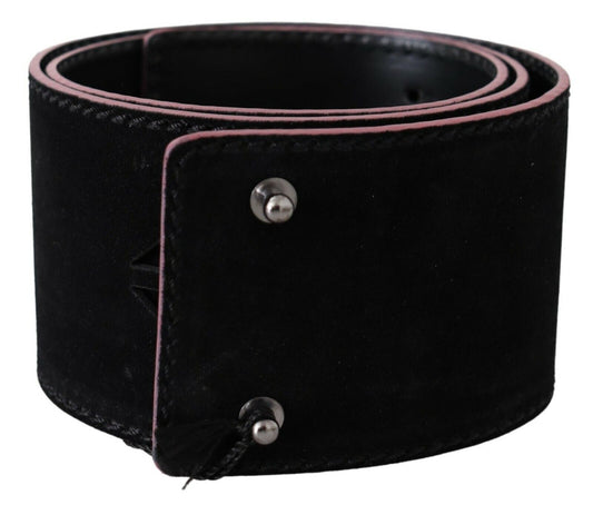  - Elegant Wide Leather Fashion Belt with Metal Accents