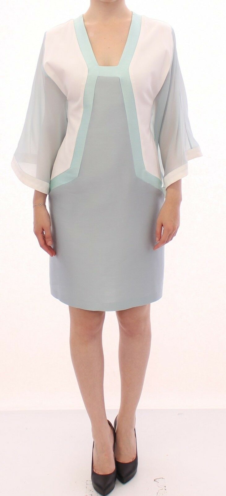  - Elegant Turquoise Silk Sheath Dress