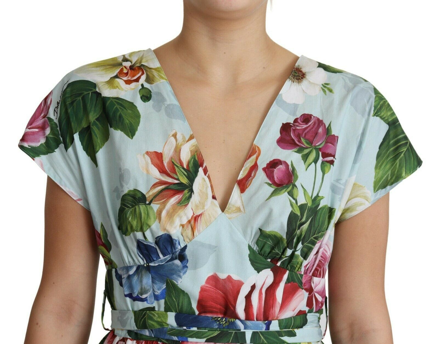  - Floral Elegance V-Neck Cotton Dress