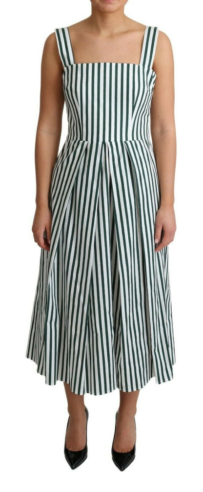  - Chic Sleeveless A-Line Dress in White & Green