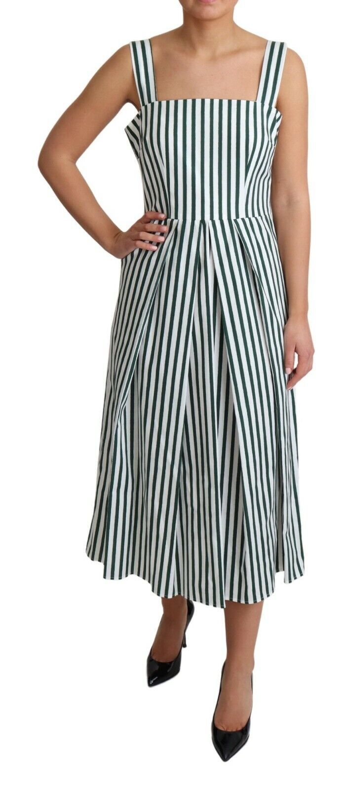  - Chic Sleeveless A-Line Dress in White & Green