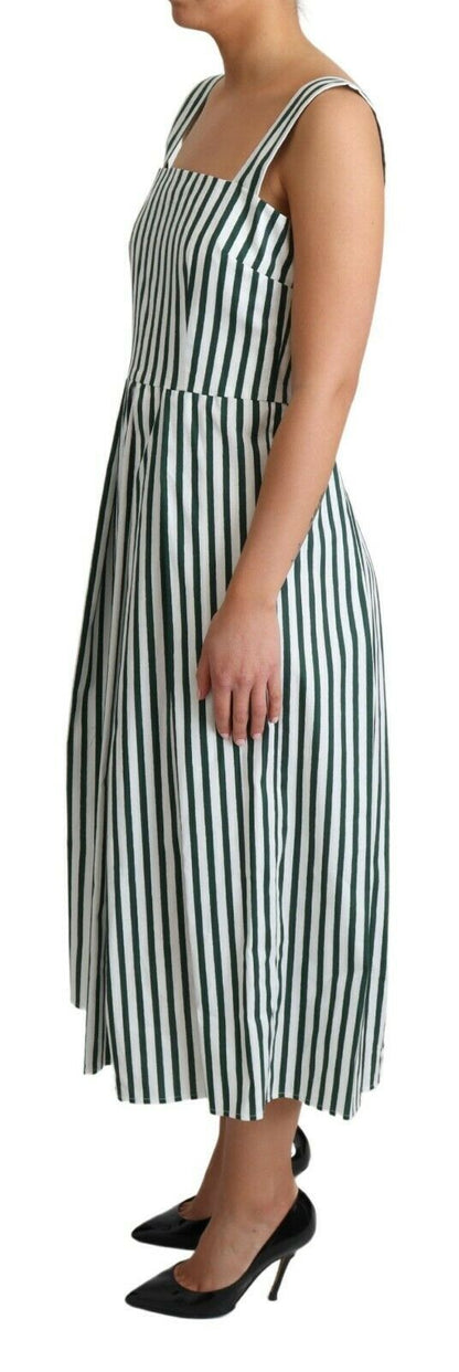  - Chic Sleeveless A-Line Dress in White & Green