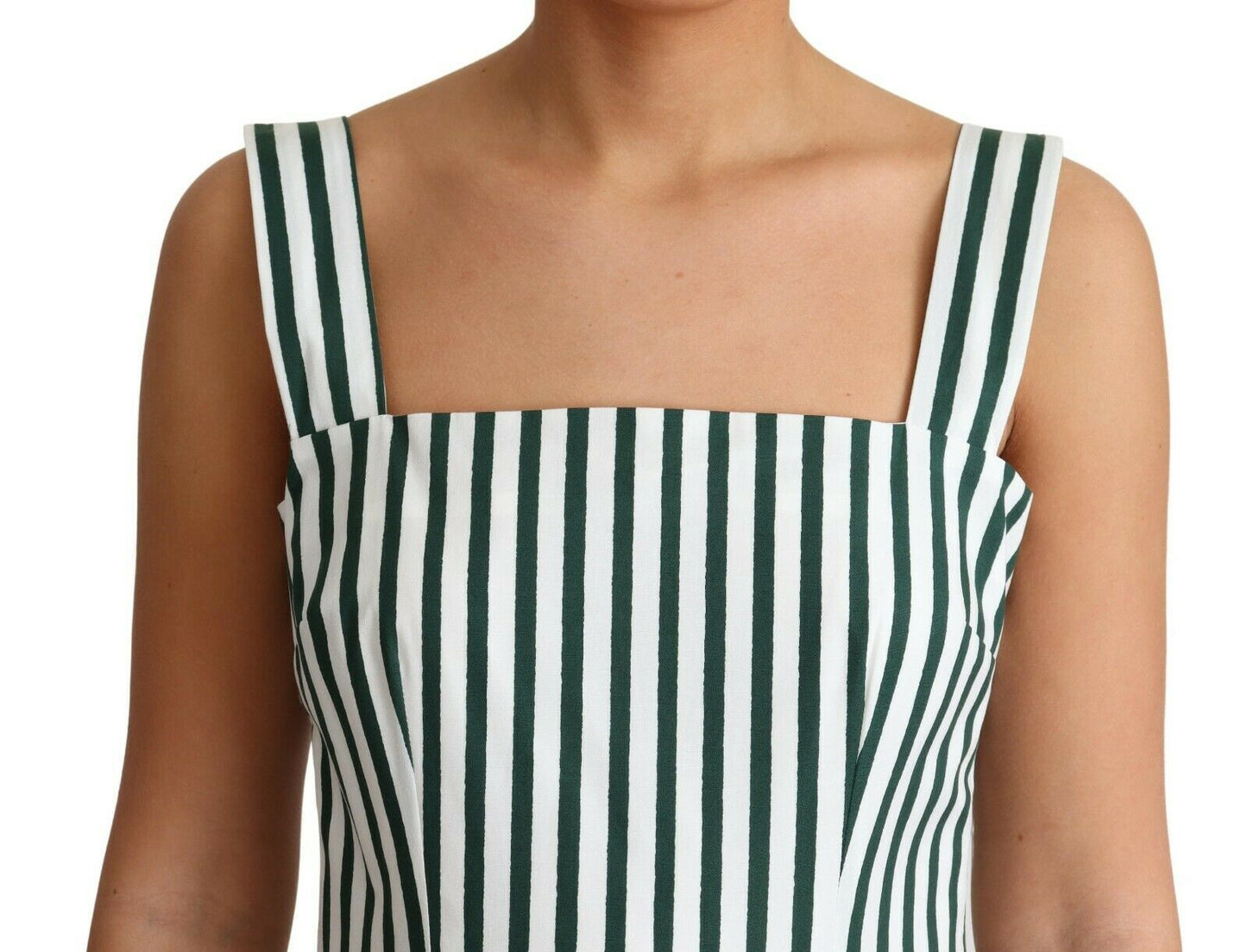  - Chic Sleeveless A-Line Dress in White & Green