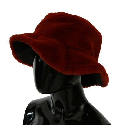 Dolce & Gabbana Red Bordeaux Fur Wide Brim Bucket Hat