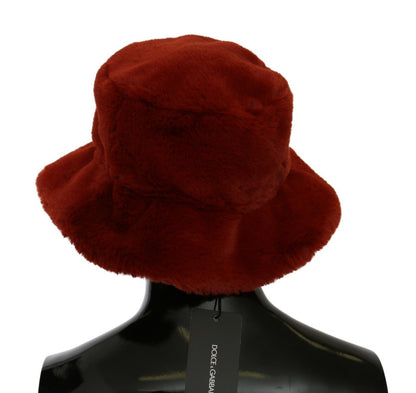 Dolce & Gabbana Red Bordeaux Fur Wide Brim Bucket Hat