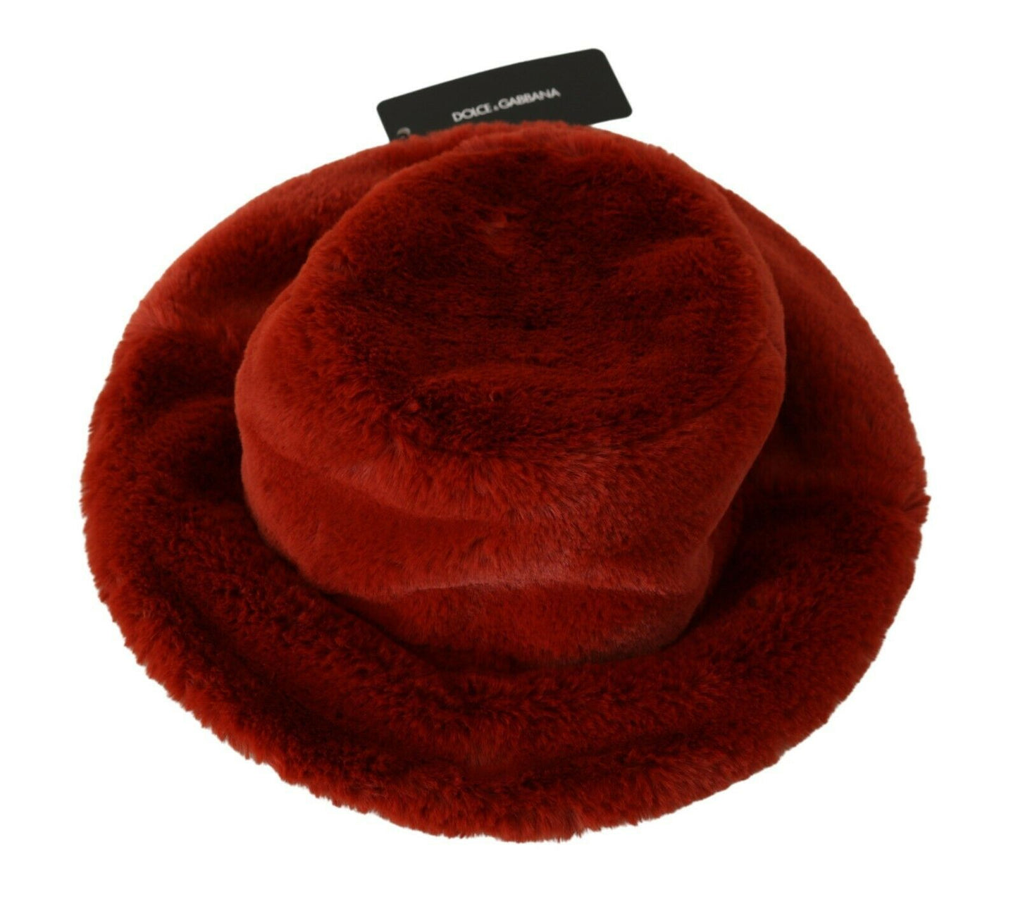 Dolce & Gabbana Red Bordeaux Fur Wide Brim Bucket Hat