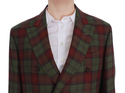  - Elegant Checkered Double-Breasted Wool Blazer