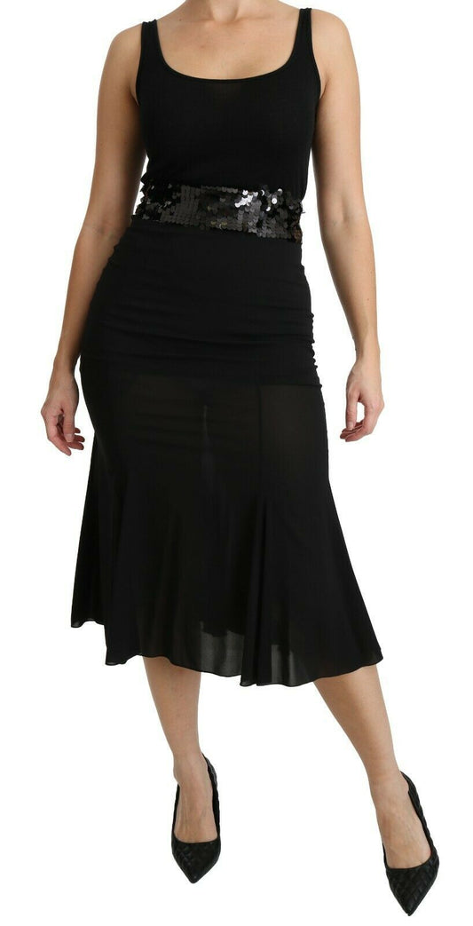  - Chic High Waist Black Silk Blend Skirt