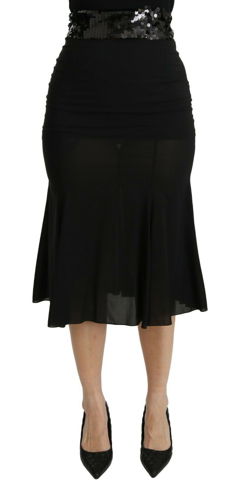  - Chic High Waist Black Silk Blend Skirt