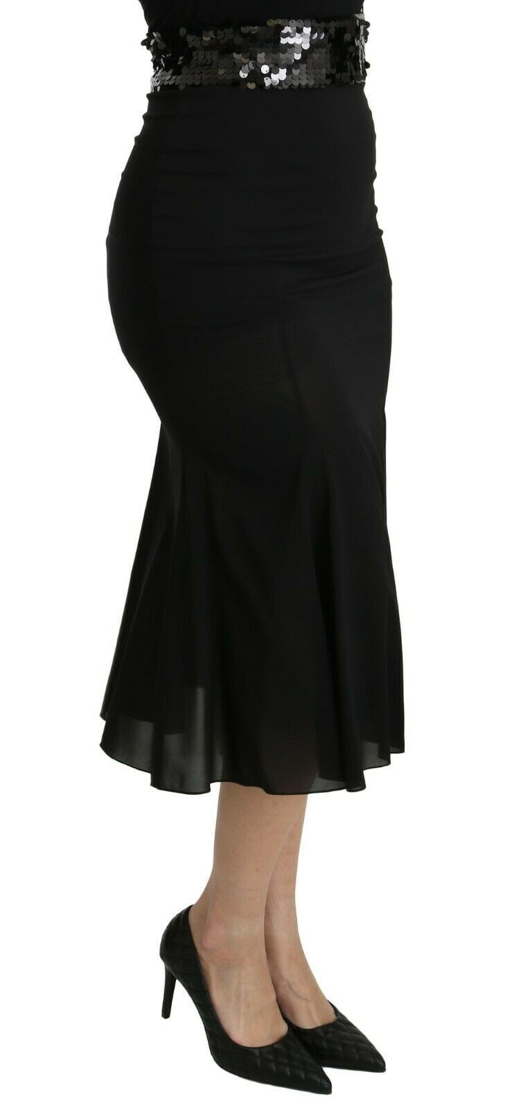  - Chic High Waist Black Silk Blend Skirt