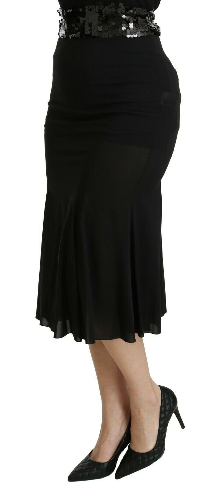  - Chic High Waist Black Silk Blend Skirt