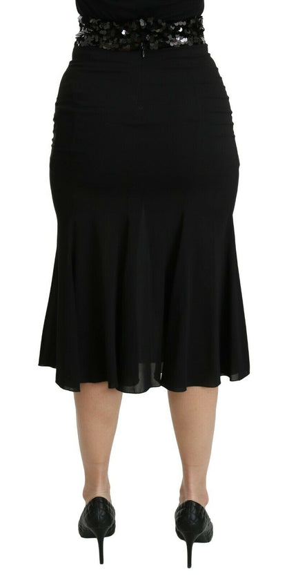  - Chic High Waist Black Silk Blend Skirt