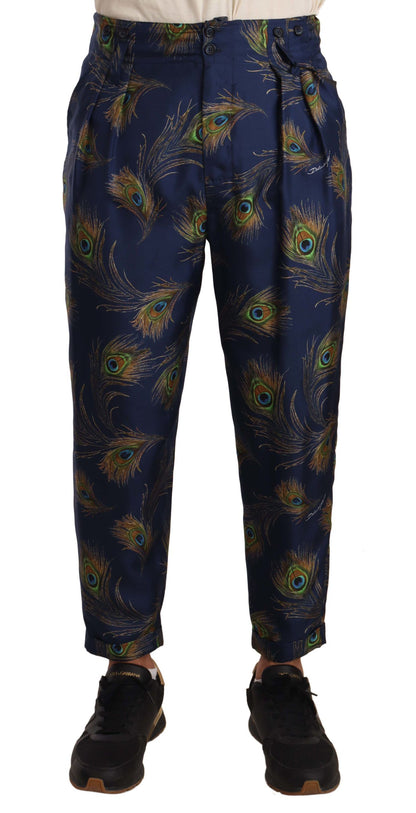  - Exquisite Peacock Print Silk Trousers