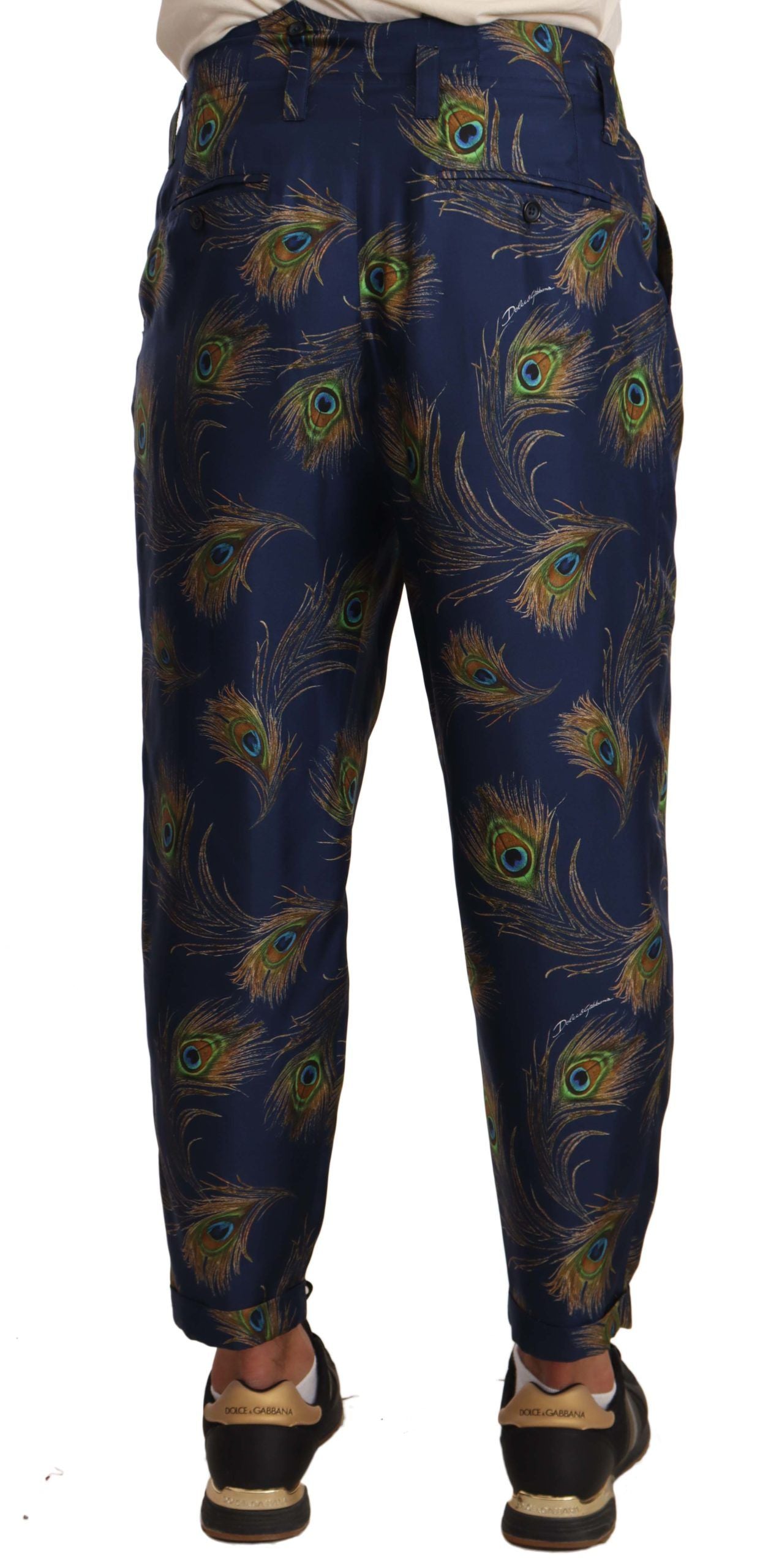 Exquisite Peacock Print Silk Trousers