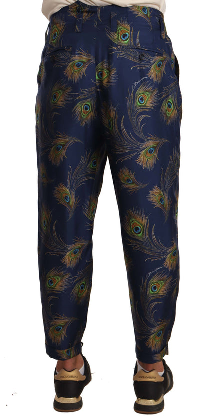  - Exquisite Peacock Print Silk Trousers