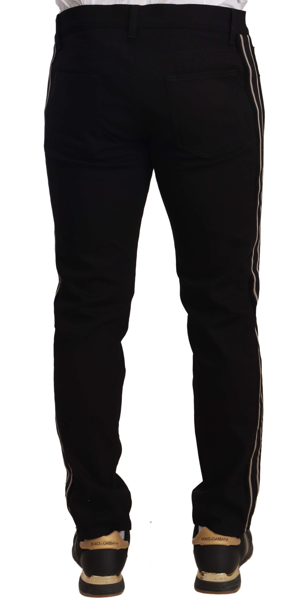  - Heraldic Embroidered Slim Fit Black Jeans