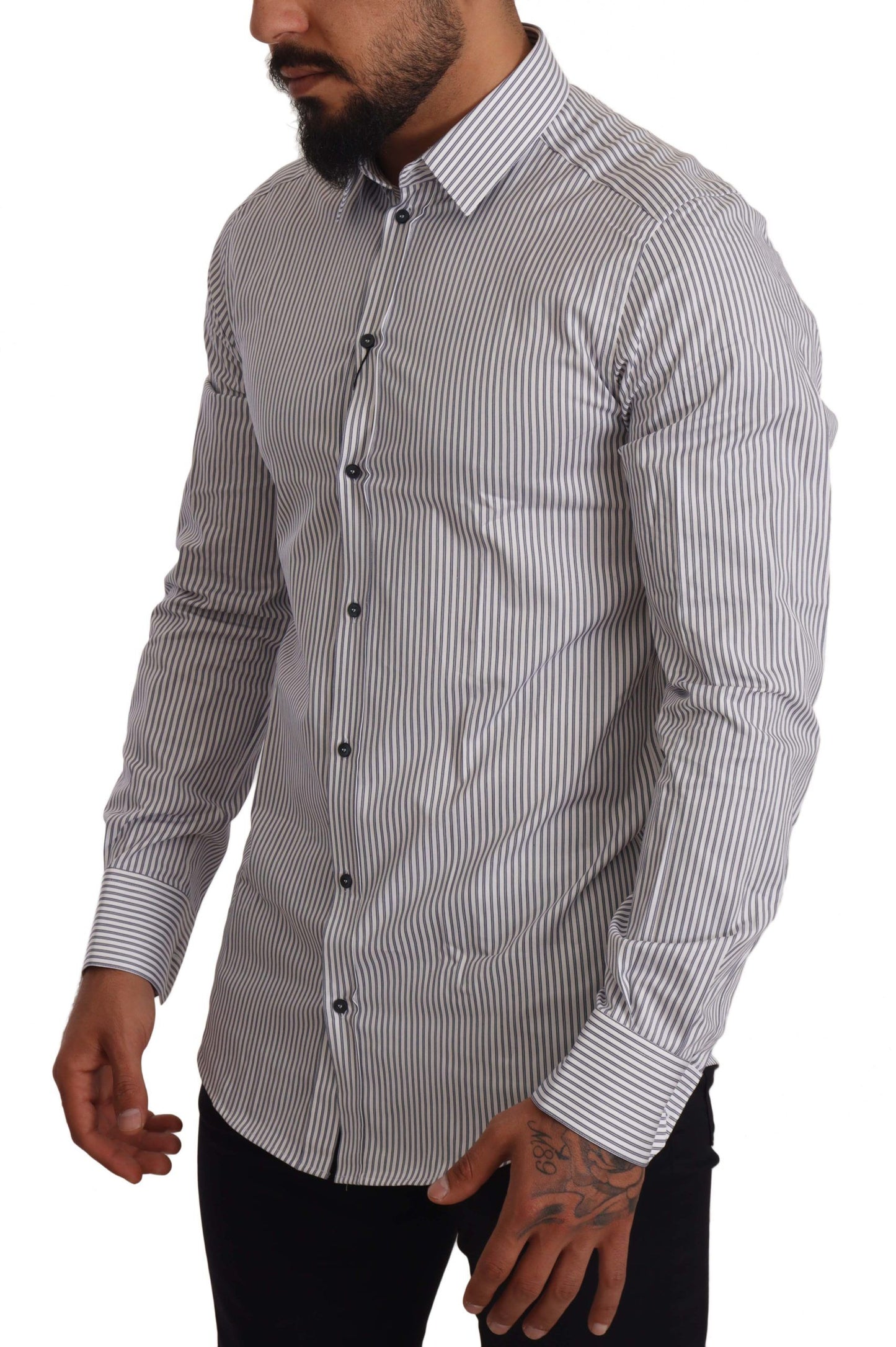  - Elegant Slim Fit Striped Cotton Shirt