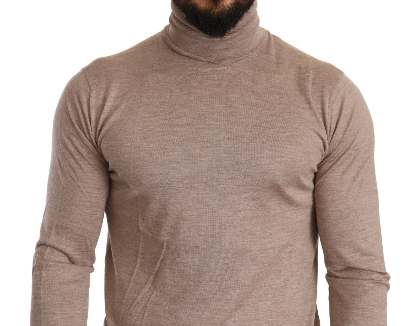  - Beige Turtleneck Cashmere-Silk Blend Sweater