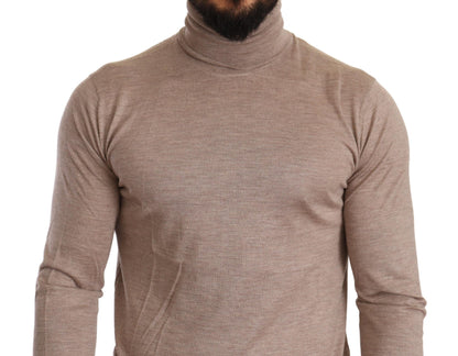  - Beige Turtleneck Cashmere-Silk Blend Sweater