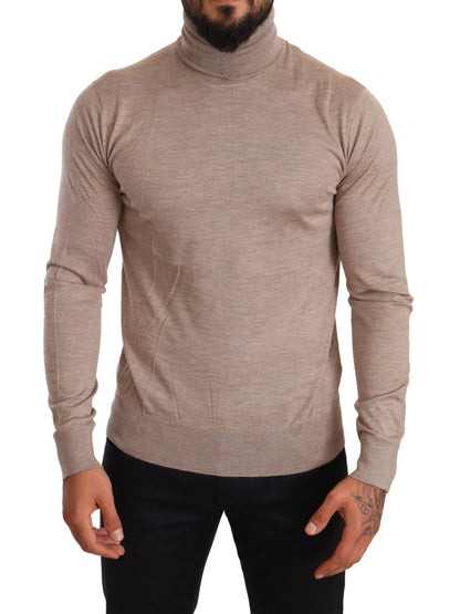  - Beige Turtleneck Cashmere-Silk Blend Sweater