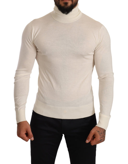  - Ivory Cashmere-Silk Blend Turtleneck Sweater