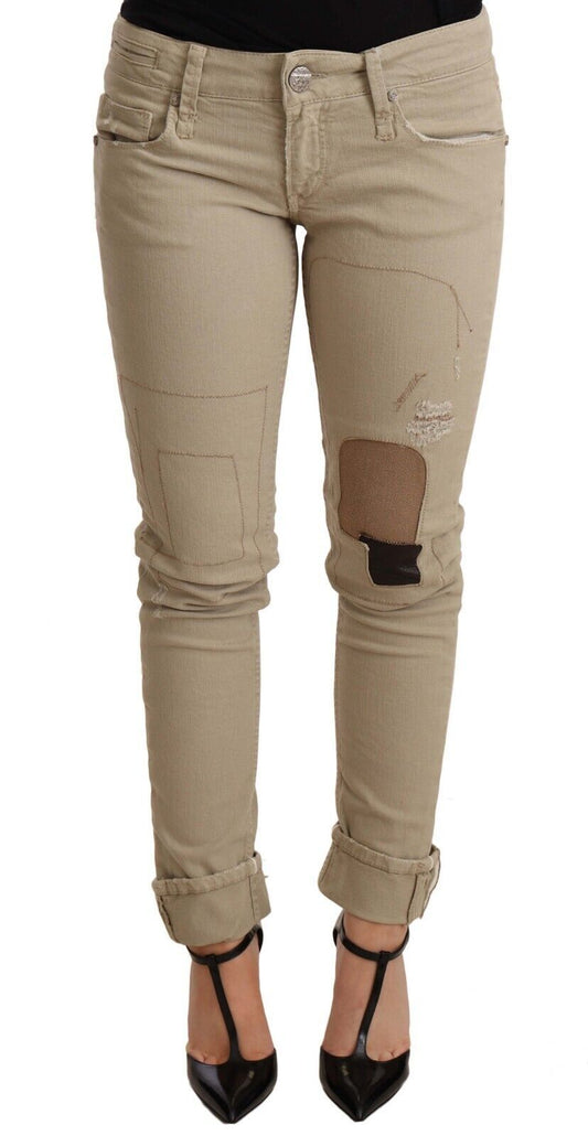  - Beige Cotton Slim Fit Chic Jeans