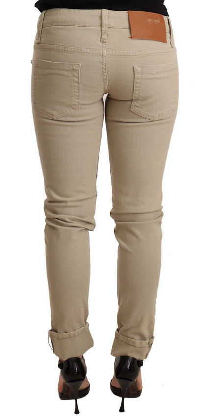  - Beige Cotton Slim Fit Chic Jeans