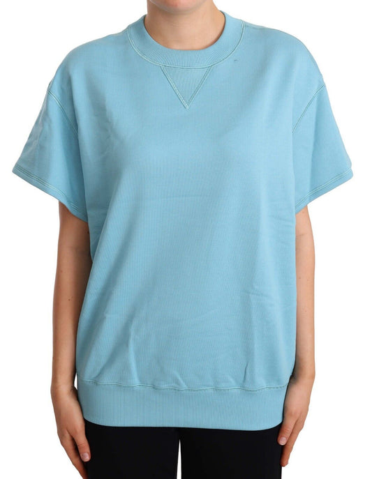  - Elegant Blue Crew Neck Cotton Top