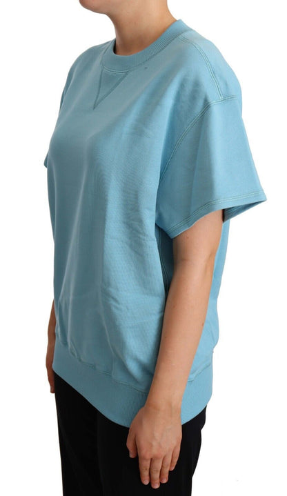  - Elegant Blue Crew Neck Cotton Top