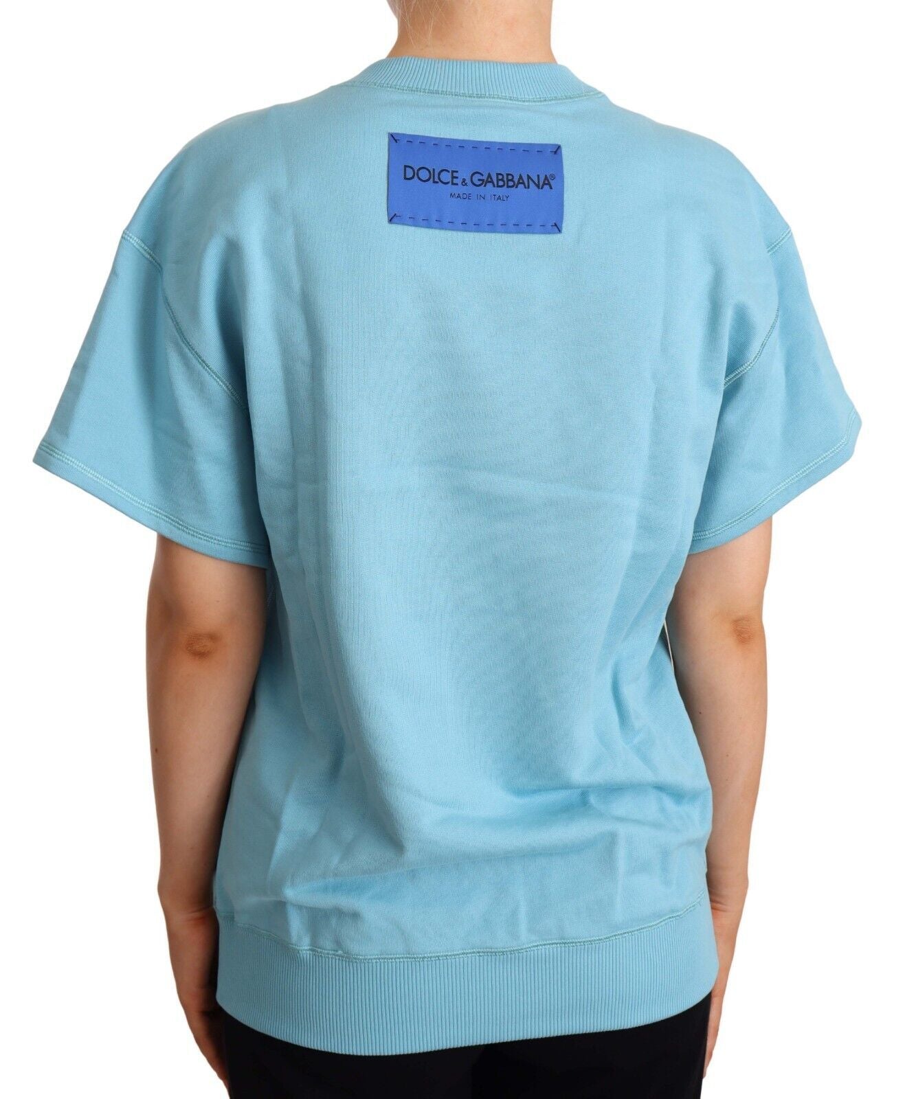  - Elegant Blue Crew Neck Cotton Top