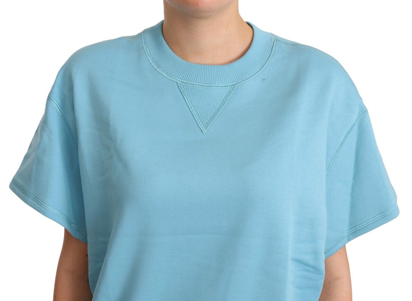  - Elegant Blue Crew Neck Cotton Top