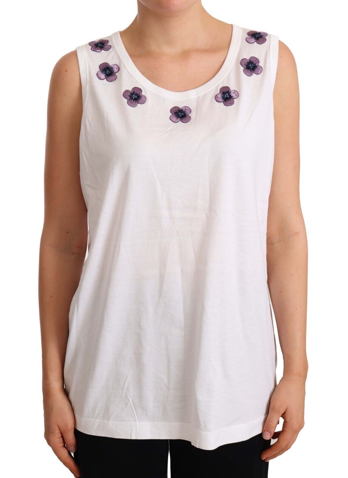  - Floral Trim Logo Tank Top in White