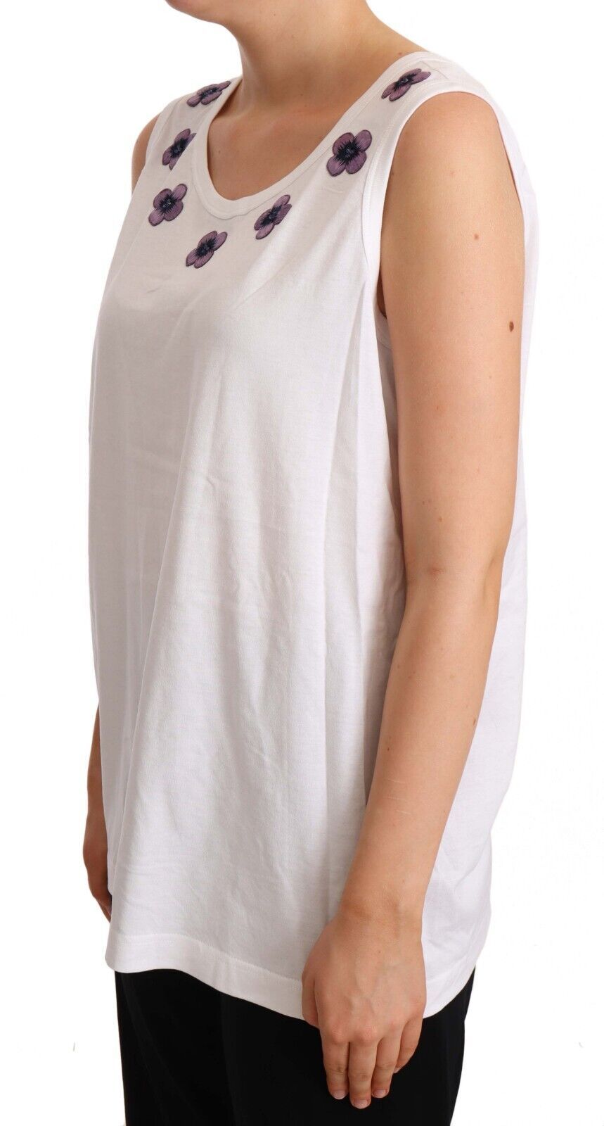  - Floral Trim Logo Tank Top in White