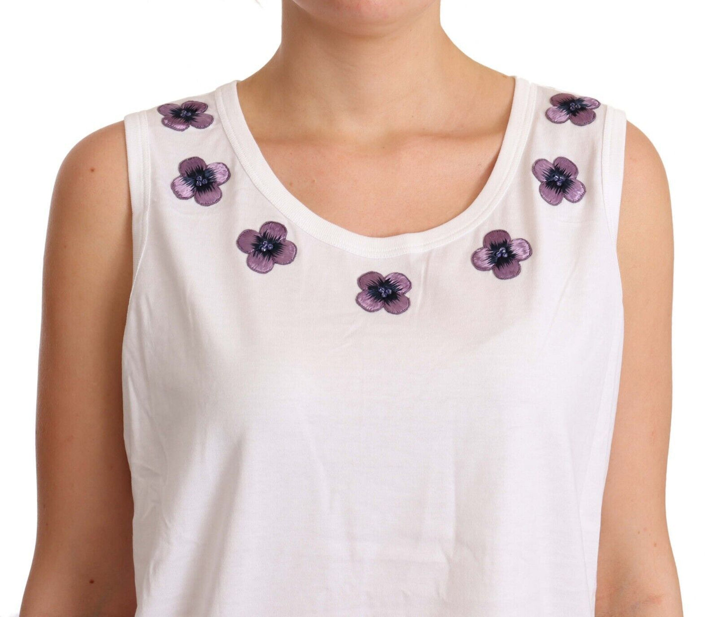  - Floral Trim Logo Tank Top in White