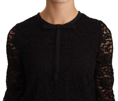 - Elegant Black Floral Lace Long Sleeve Top