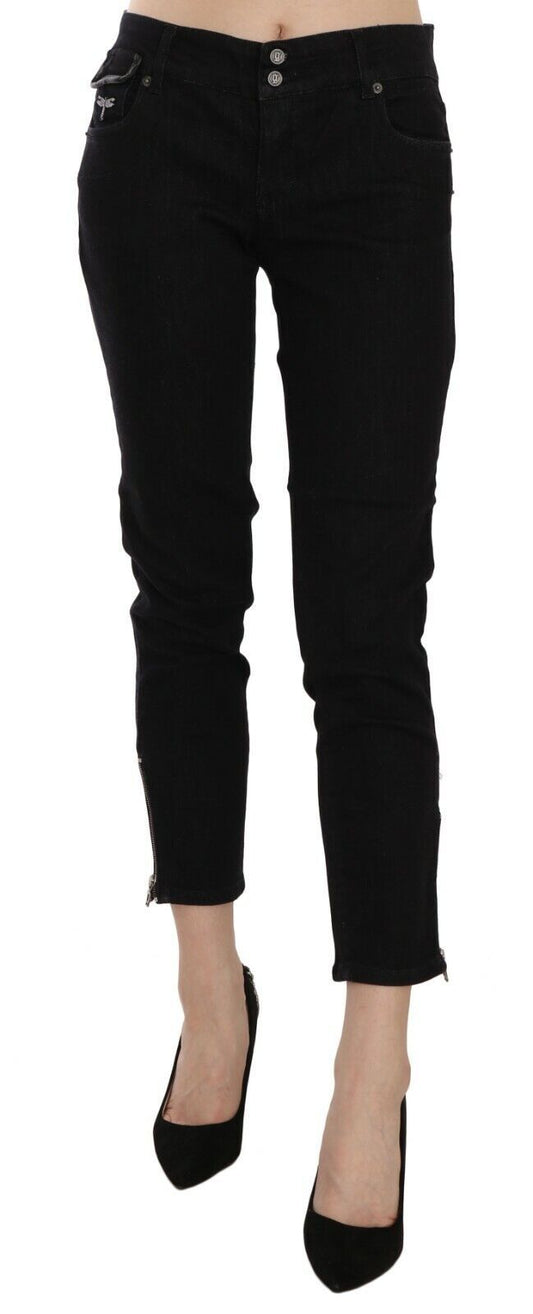  - Chic Black Mid Waist Slim Cropped Jeans
