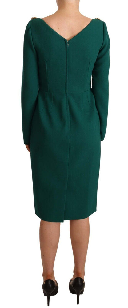  - Emerald Green Midi Sheath Dress with Crystal Brooch