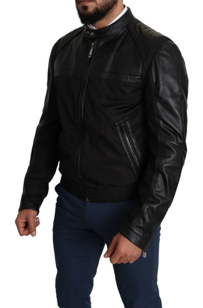  - Elegant Black Bomber with Leather Accents