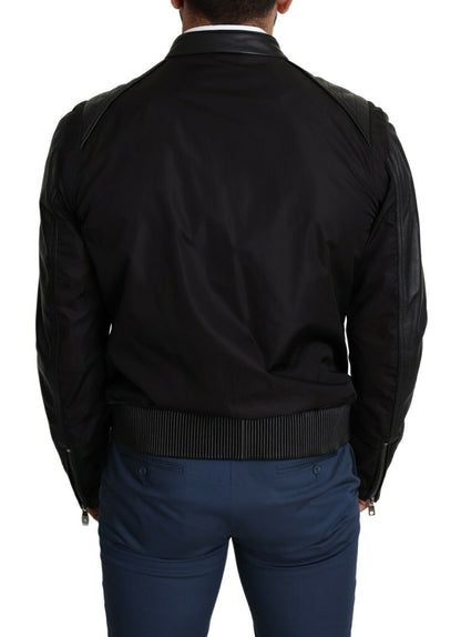  - Elegant Black Bomber with Leather Accents