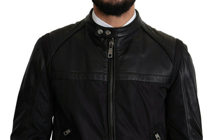  - Elegant Black Bomber with Leather Accents