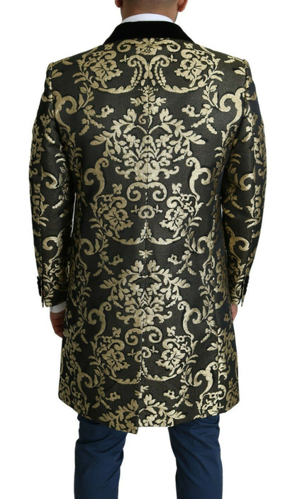  - Gold Black Sicilia Jacquard Double-Breasted Coat